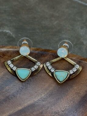Vintage-Inspired Turquoise & Opal Drop Earrings - Unbranded
